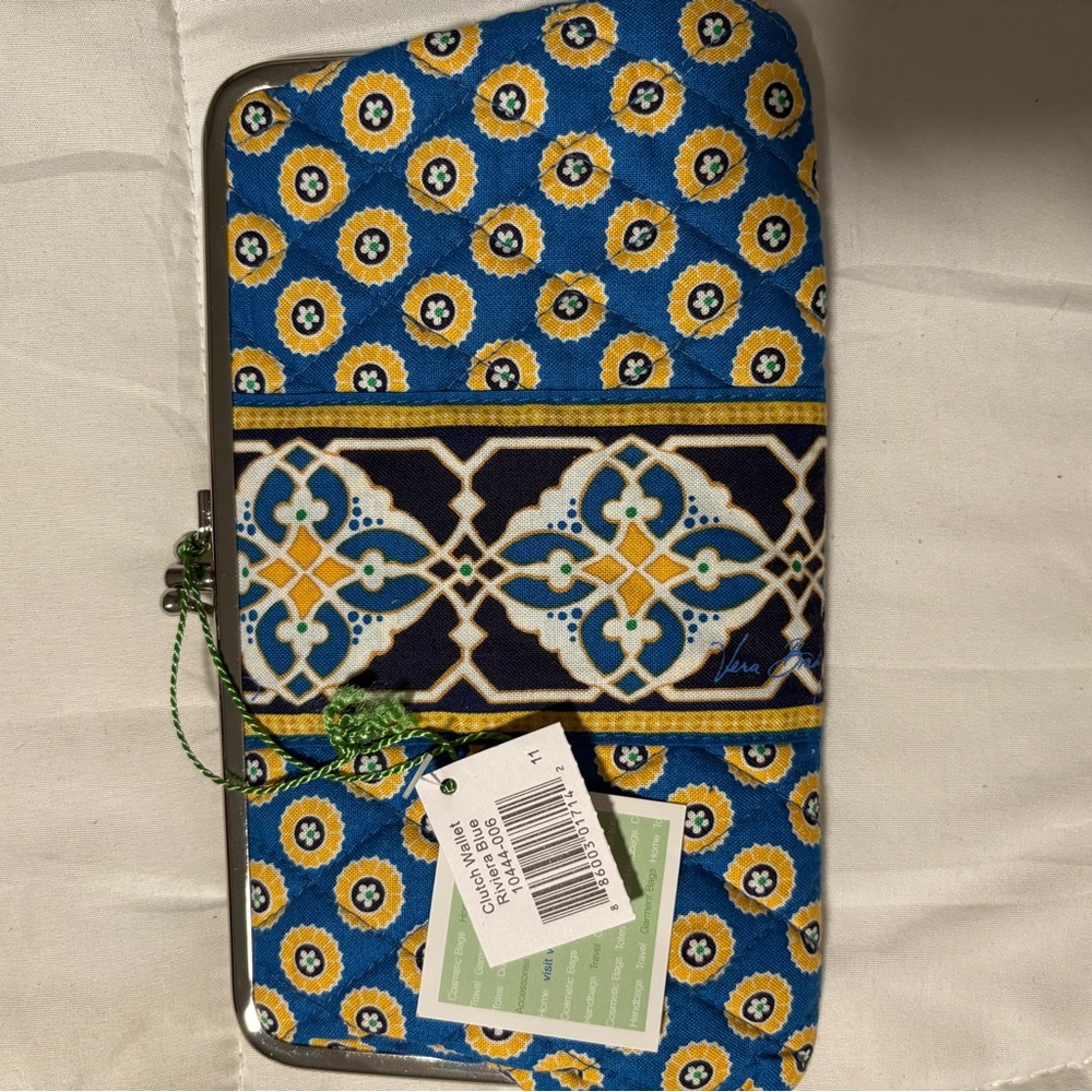 Vera Bradley Blue and Yellow Patterned Clutch